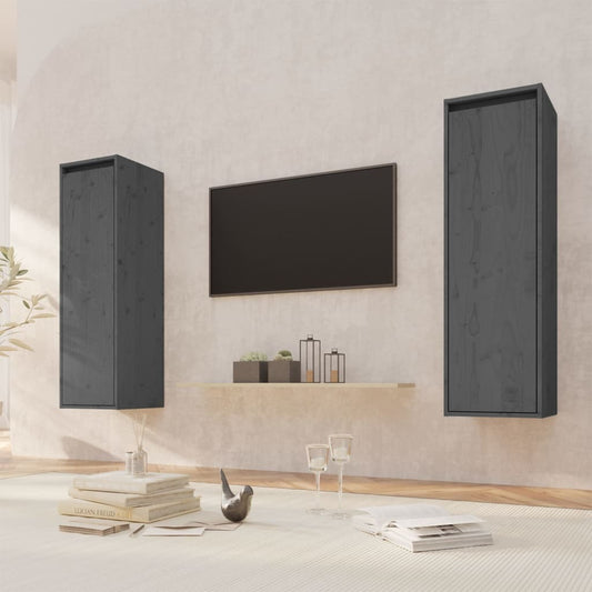 Wall Cabinets 2 pcs Grey 30x30x100 cm Solid Pinewood
