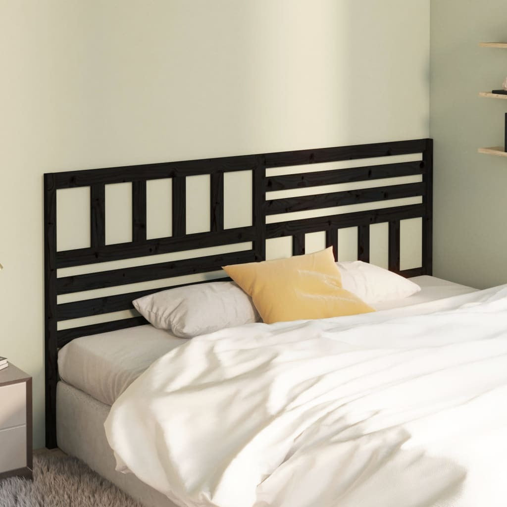 Bed Headboard Black 206x4x100 cm Solid Wood Pine