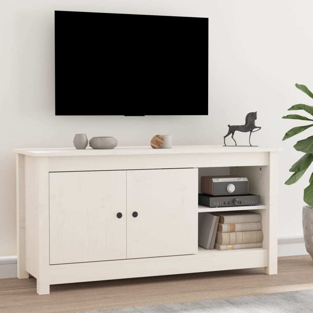 TV Cabinet White 103x36.5x52 cm Solid Wood Pine