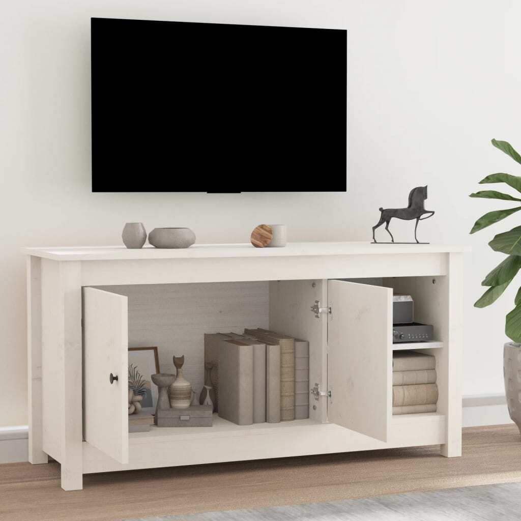 TV Cabinet White 103x36.5x52 cm Solid Wood Pine
