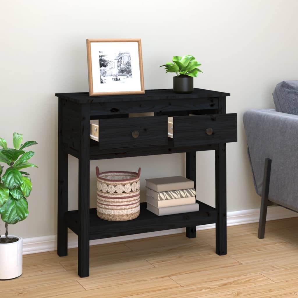 Console Table Black 75x35x75 cm Solid Wood Pine