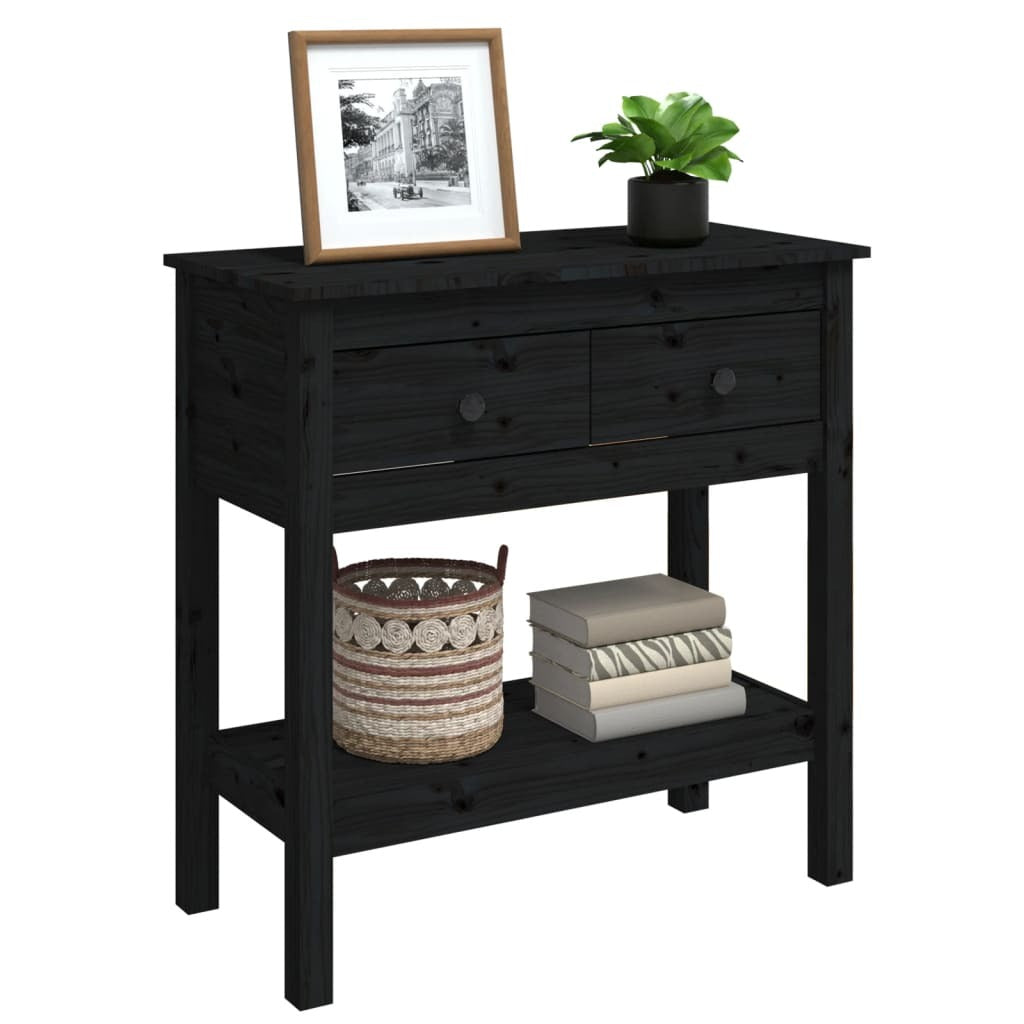 Console Table Black 75x35x75 cm Solid Wood Pine