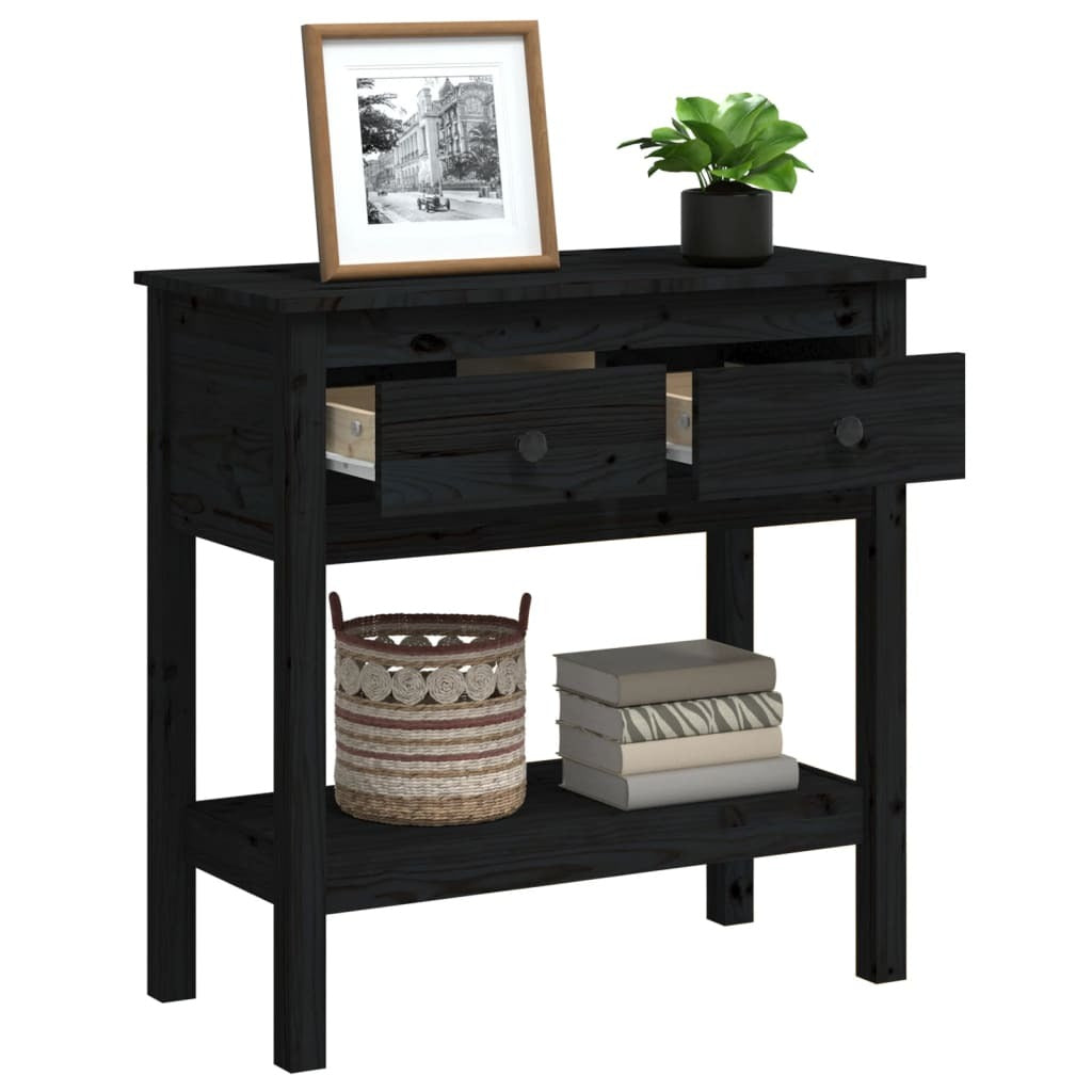 Console Table Black 75x35x75 cm Solid Wood Pine