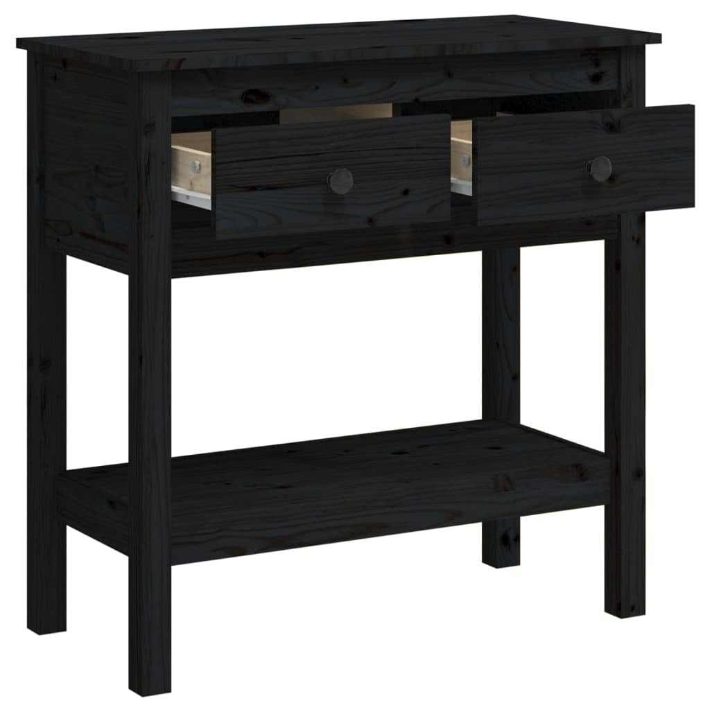 Console Table Black 75x35x75 cm Solid Wood Pine