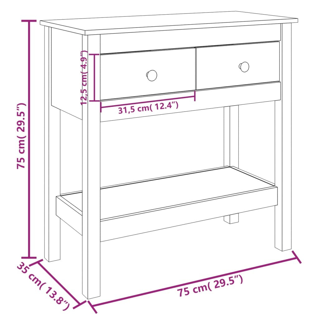 Console Table Black 75x35x75 cm Solid Wood Pine