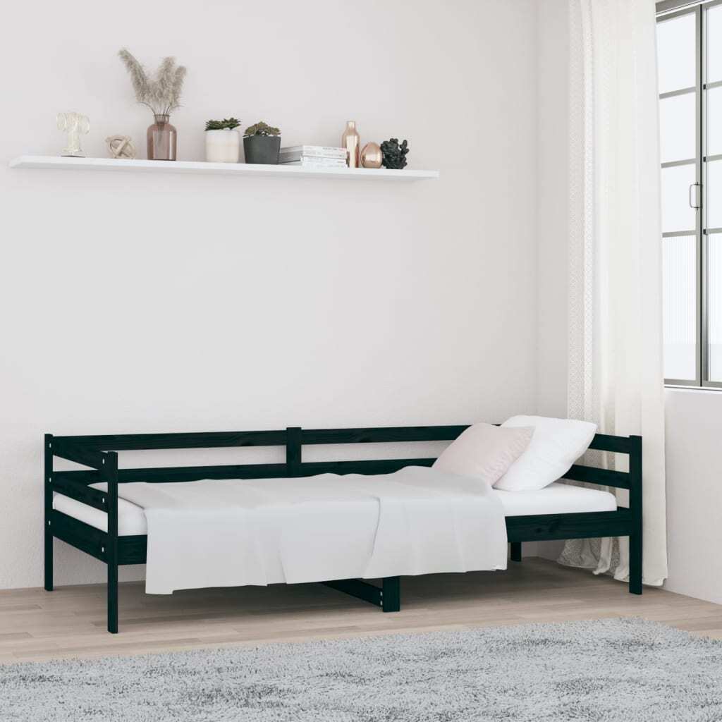 Day Bed without Mattress Black 90x190cm Solid Wood Pine