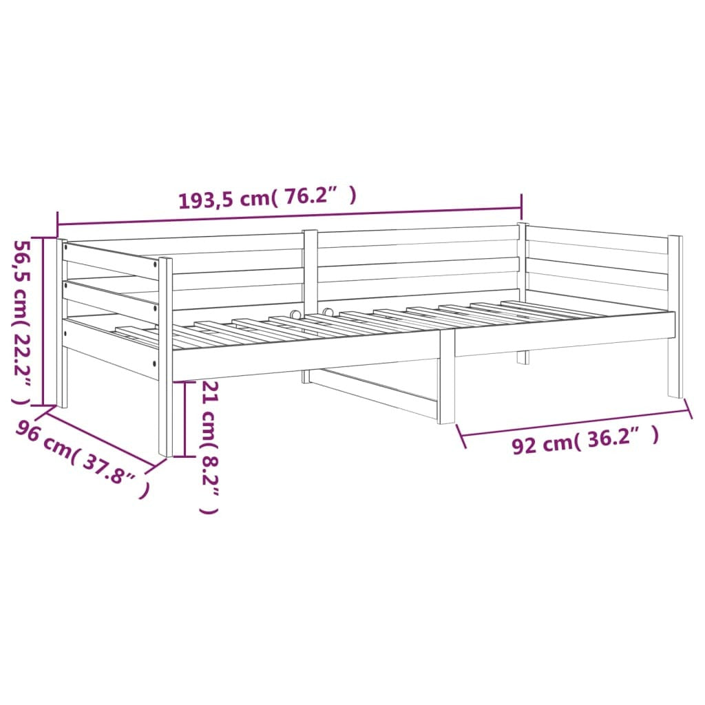 Day Bed without Mattress Black 90x190cm Solid Wood Pine