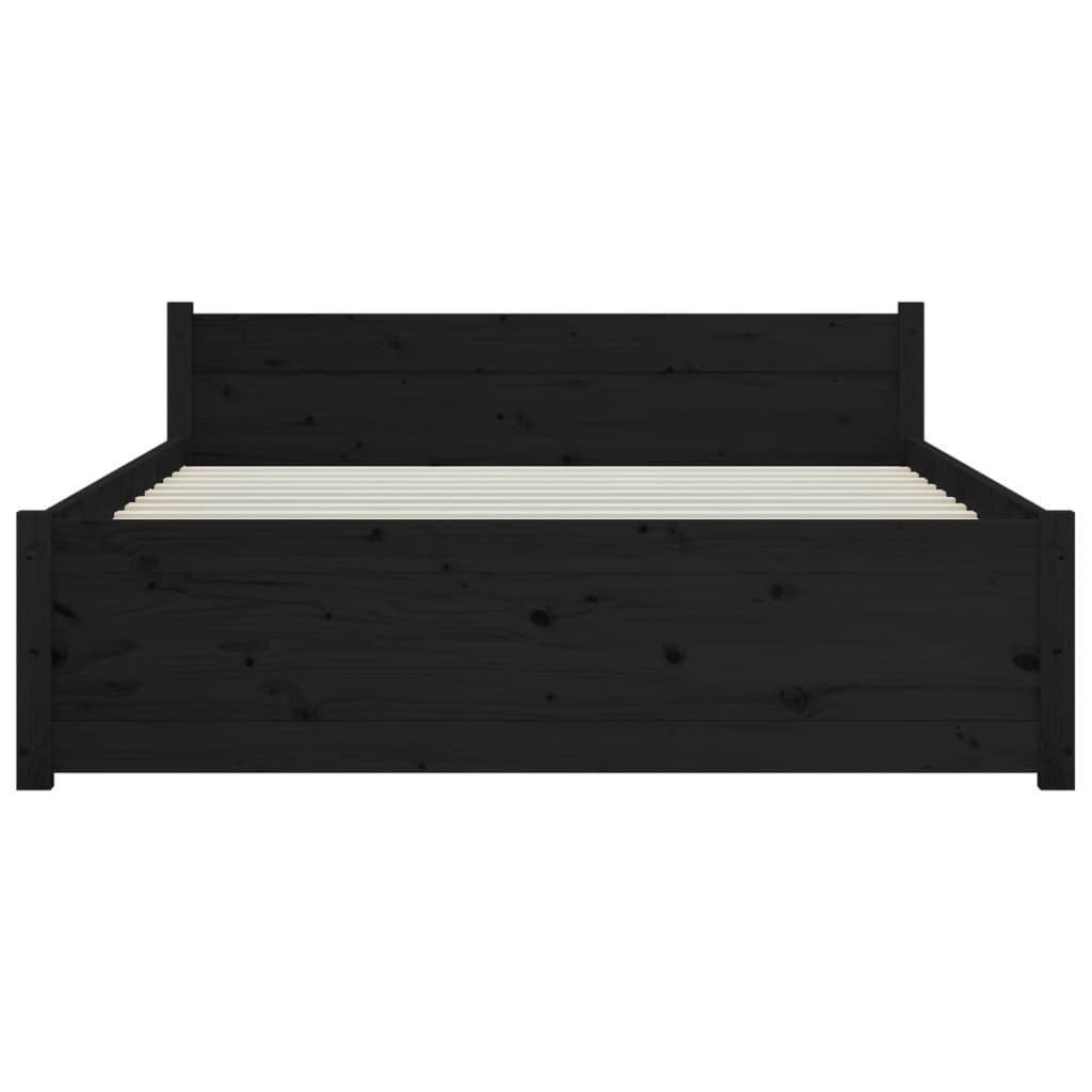 Bed Frame without Mattress Black Solid Wood 135x190 cm Double Double