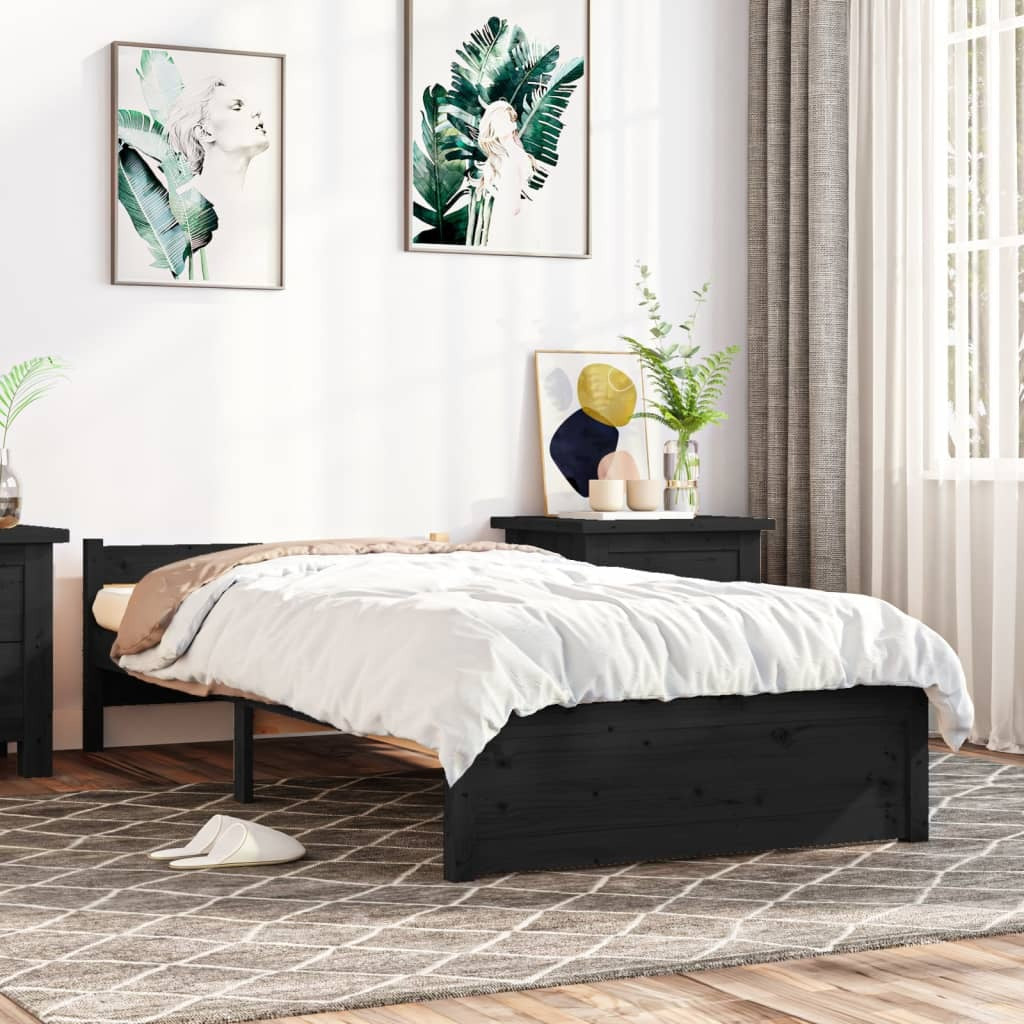 Bed Frame without Mattress Black Solid Wood 90x200 cm