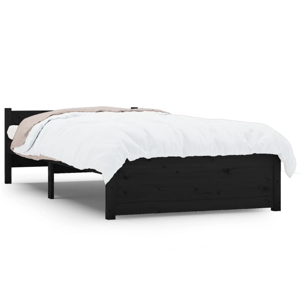 Bed Frame without Mattress Black Solid Wood 90x200 cm