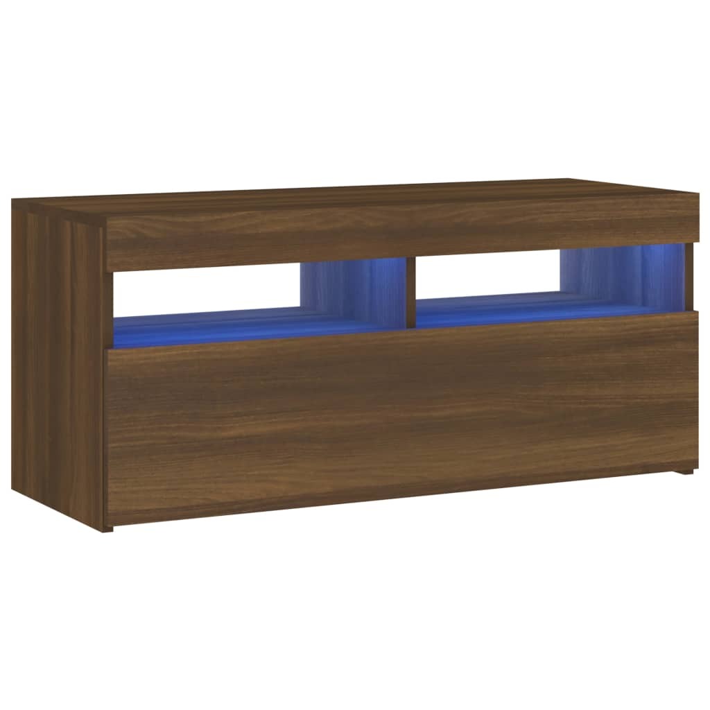 TV Cabinet with LED Lights Brown Oak 90x35x40 cm