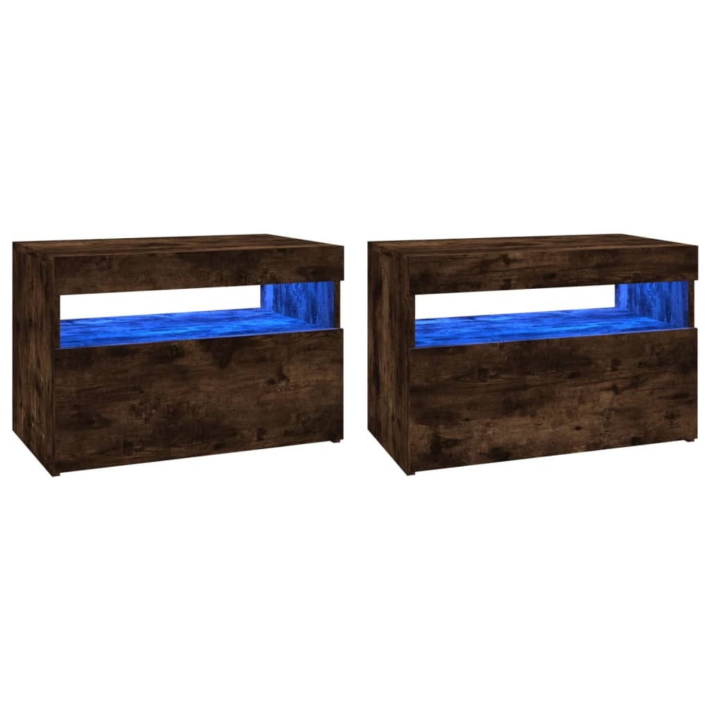 TV Cabinets 2 pcs with LED Lights Smoked Oak 60x35x40 cm