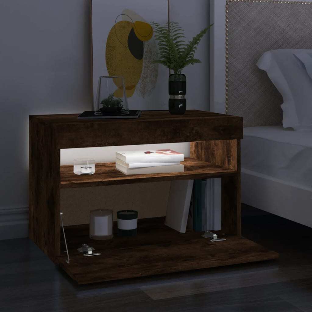 TV Cabinets 2 pcs with LED Lights Smoked Oak 60x35x40 cm