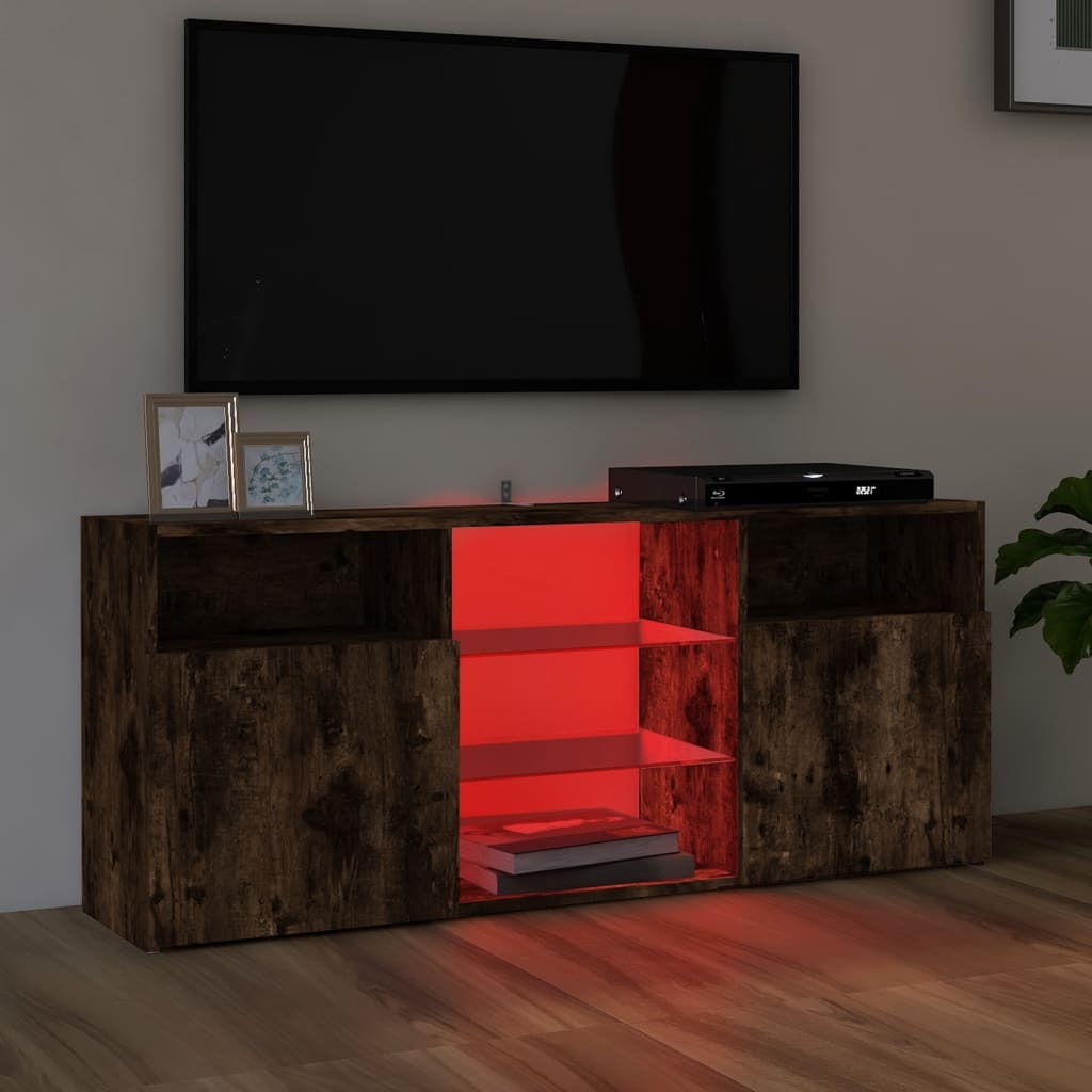 TV Cabinet with LED Lights Smoked Oak 120x30x50 cm