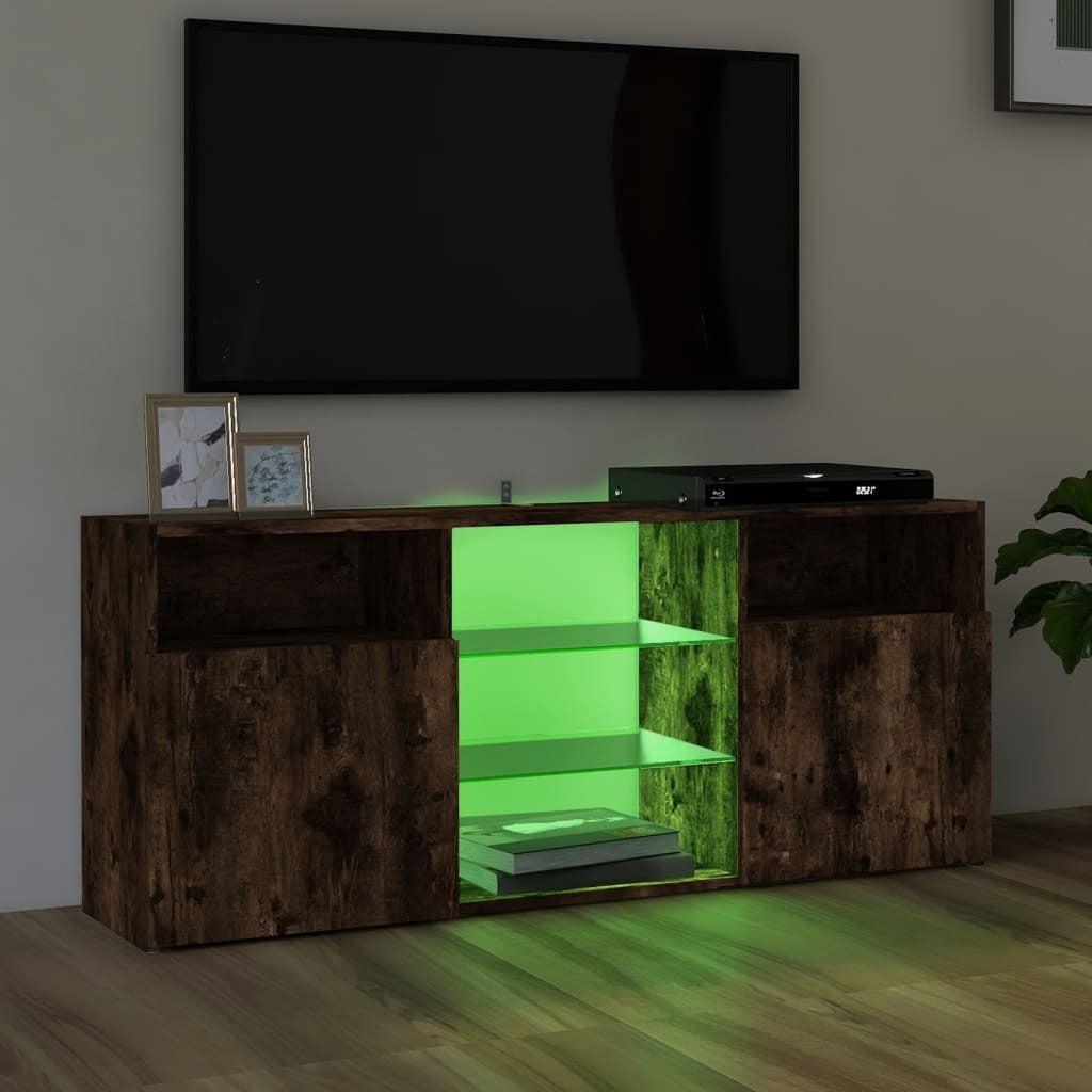 TV Cabinet with LED Lights Smoked Oak 120x30x50 cm