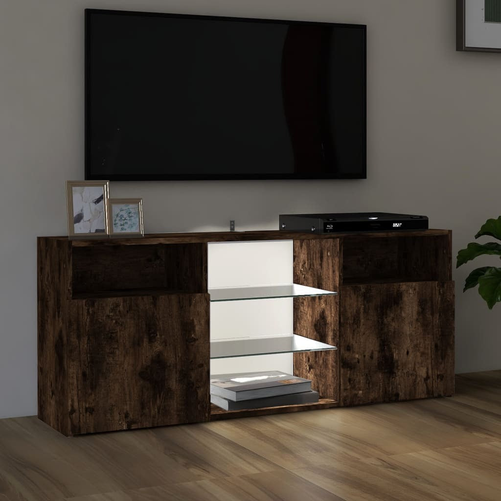 TV Cabinet with LED Lights Smoked Oak 120x30x50 cm