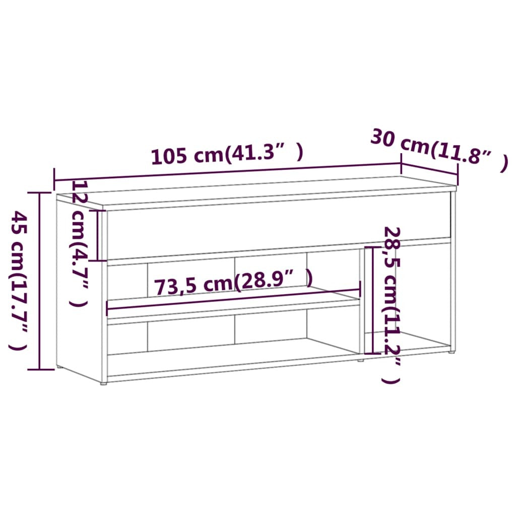 Shoe Bench Grey Sonoma 105x30x45 cm Engineered Wood