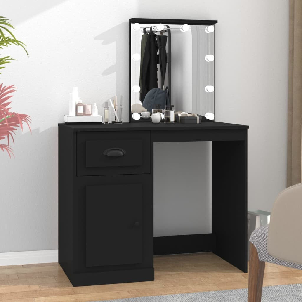 Dressing Table with LED Black 90x50x132.5 cm Engineered Wood