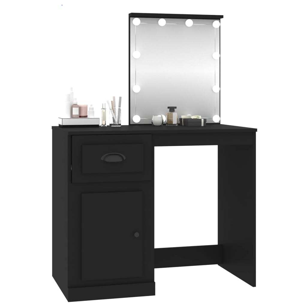 Dressing Table with LED Black 90x50x132.5 cm Engineered Wood