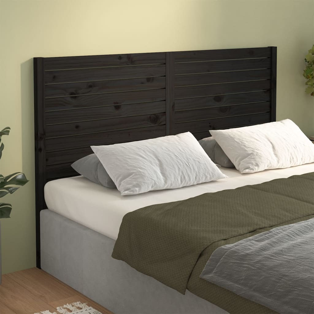 Bed Headboard Black 141x4x100 cm Solid Wood Pine