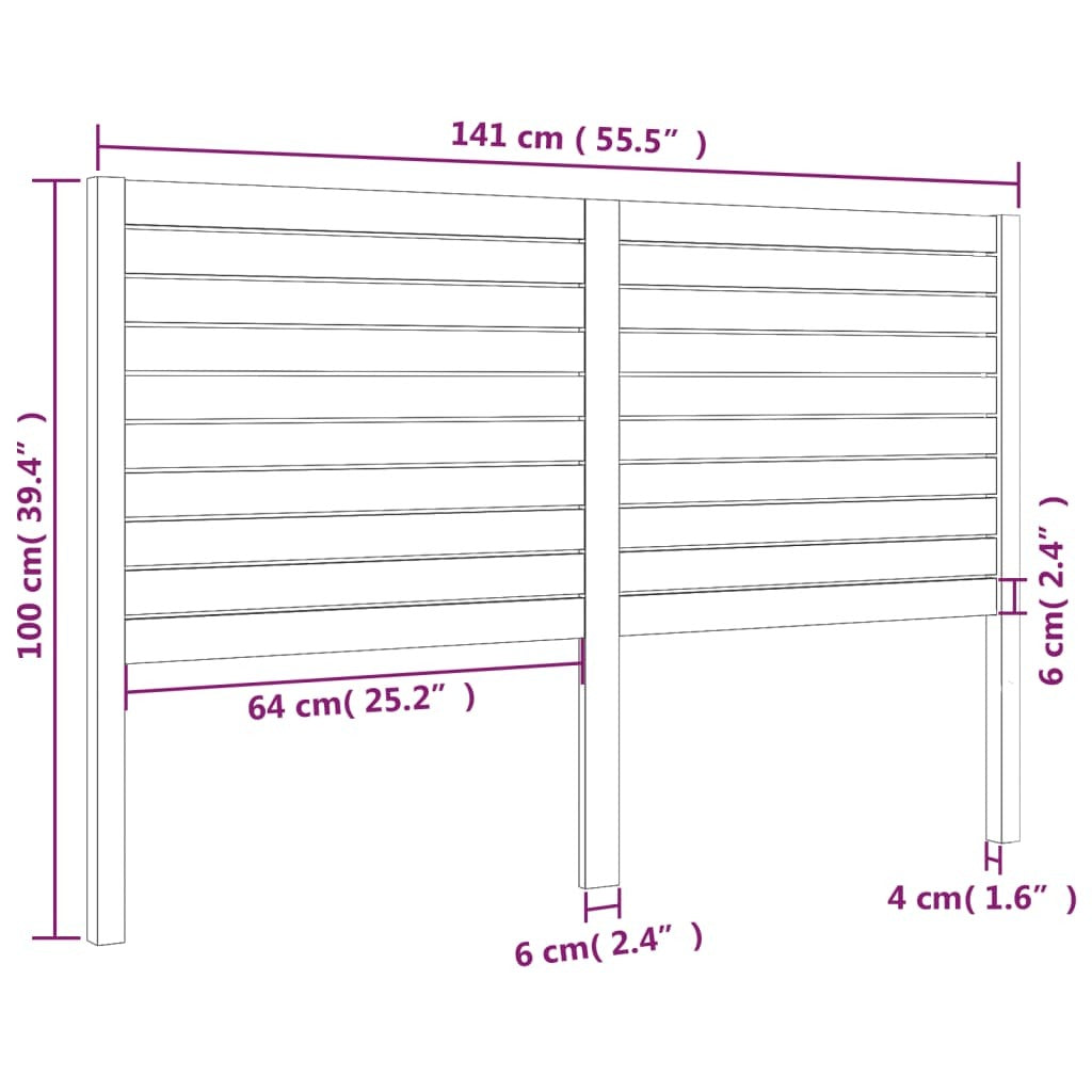 Bed Headboard Black 141x4x100 cm Solid Wood Pine