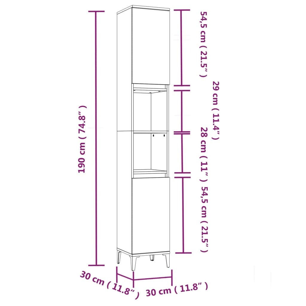 Bathroom Cabinet Black 30x30x190 cm Engineered Wood