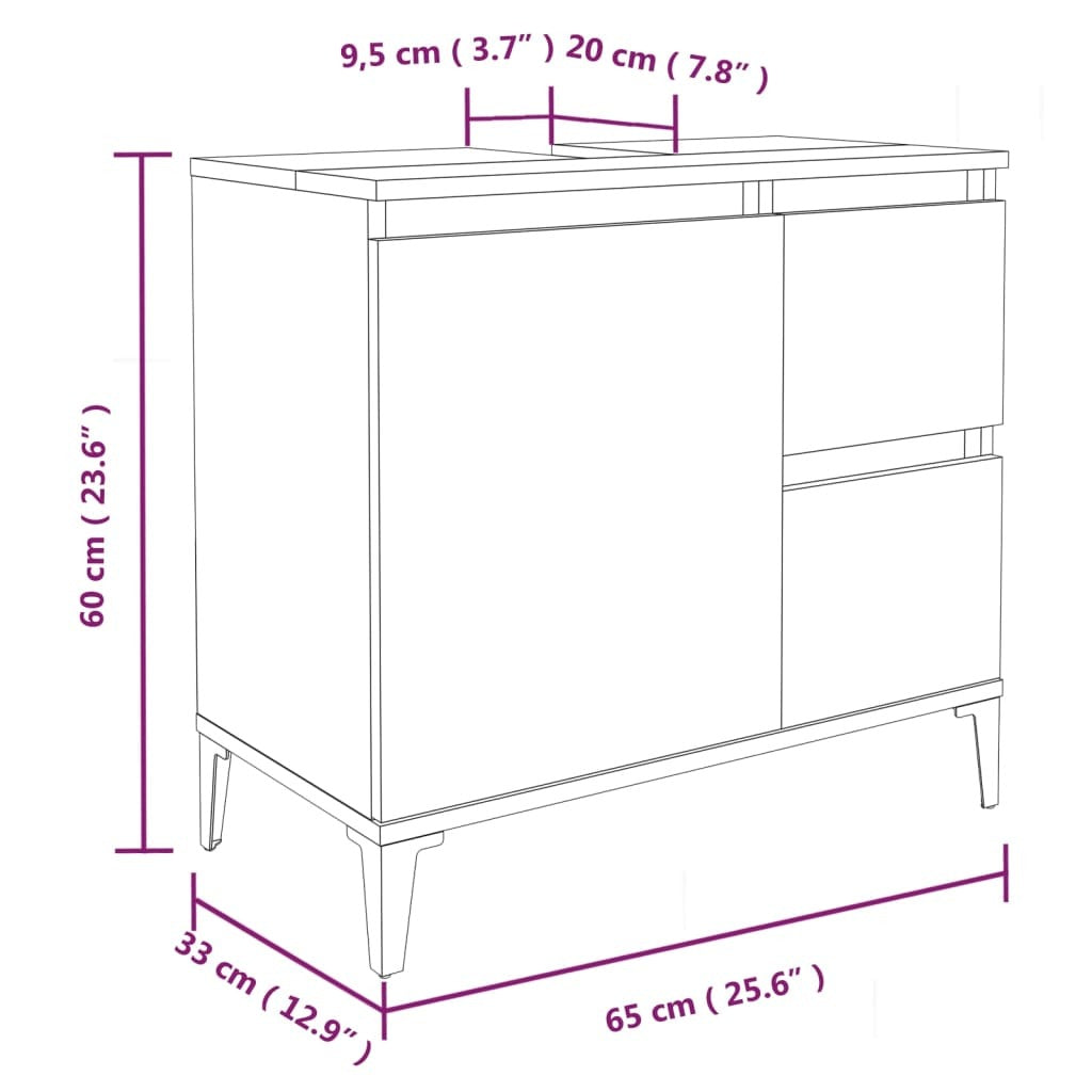 Bathroom Cabinet Black 65x33x60 cm Engineered Wood