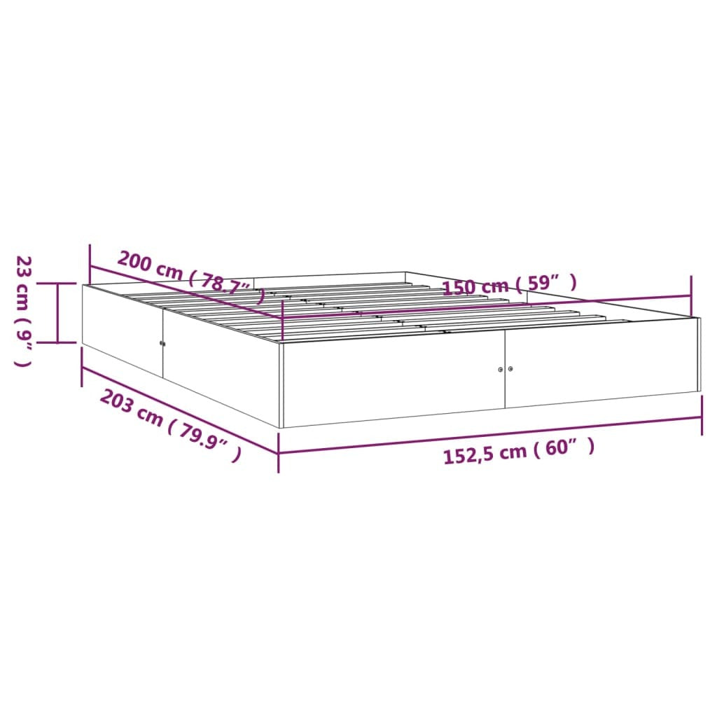 Bed Frame without Mattress Black Solid Wood 150x200 cm King Size King Size