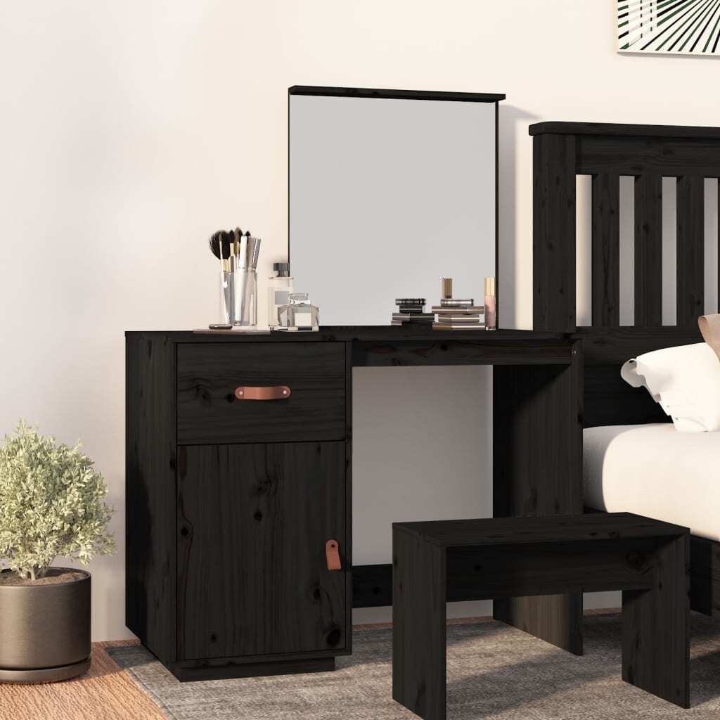 Dressing Table Black 95x50x134 cm Solid Wood Pine