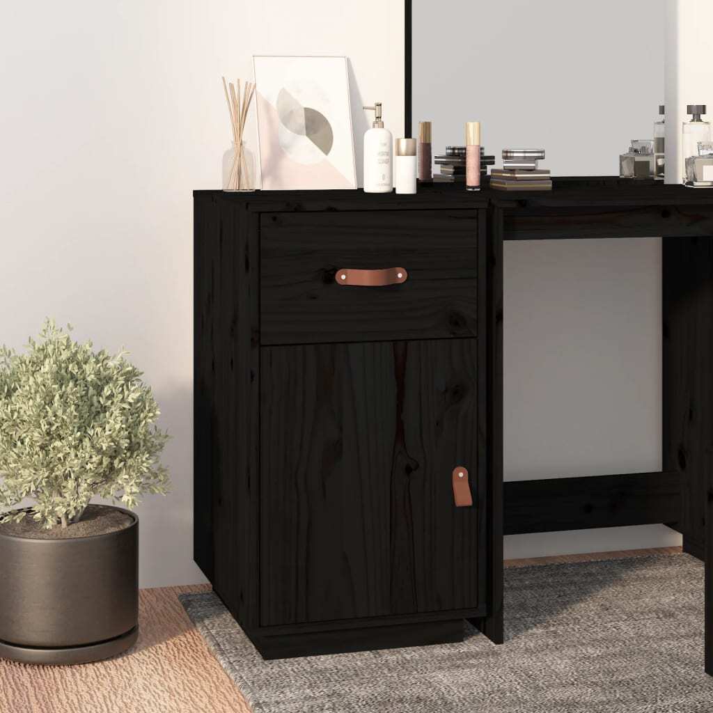 Desk Cabinet Black 40x50x75 cm Solid Wood Pine