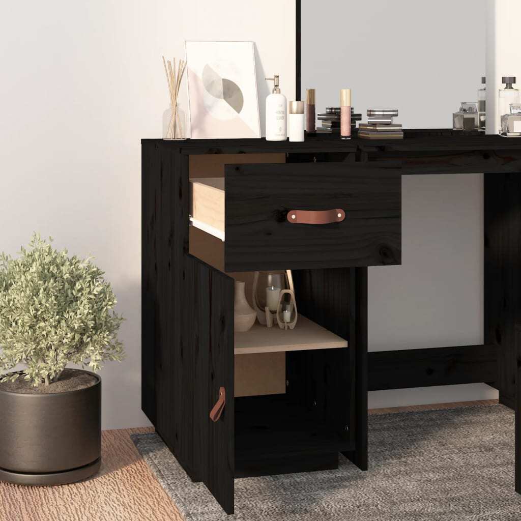 Desk Cabinet Black 40x50x75 cm Solid Wood Pine