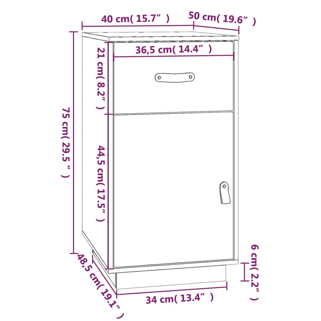 Desk Cabinet Black 40x50x75 cm Solid Wood Pine