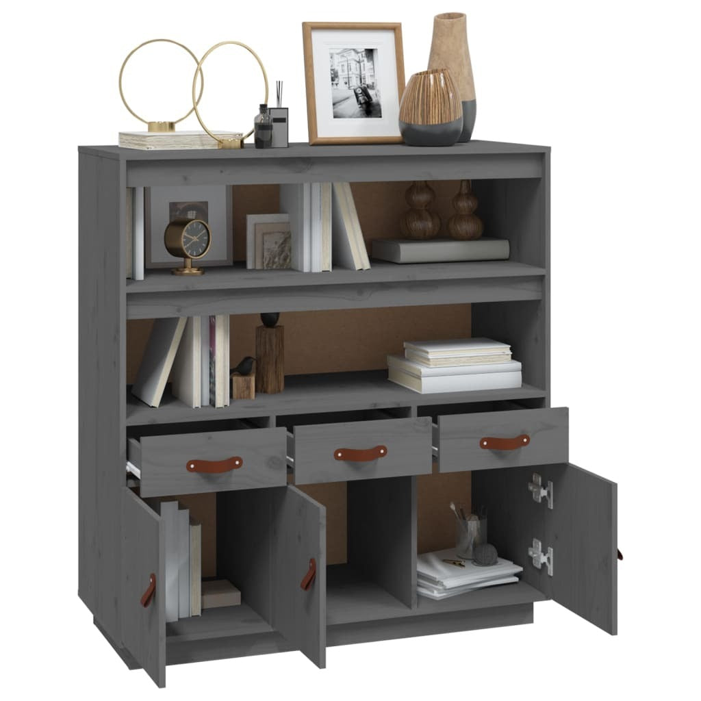 Highboard Grey 100x40x108.5 cm Solid Wood Pine