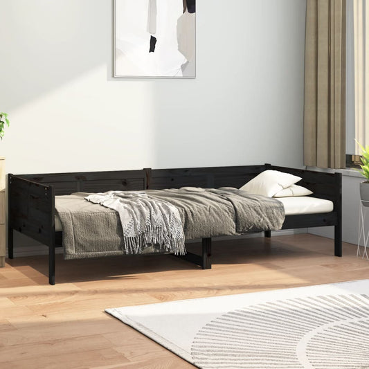 Day Bed without Mattress Black Solid Wood Pine 90x190 cm Single