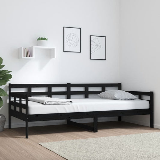 Day Bed Black Solid Wood Pine 90x200 cm