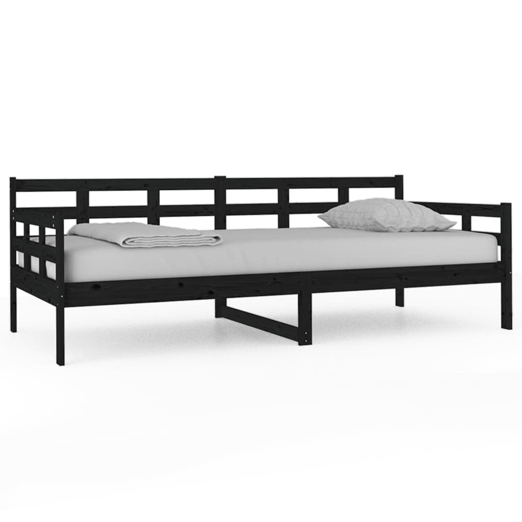 Day Bed Black Solid Wood Pine 90x200 cm