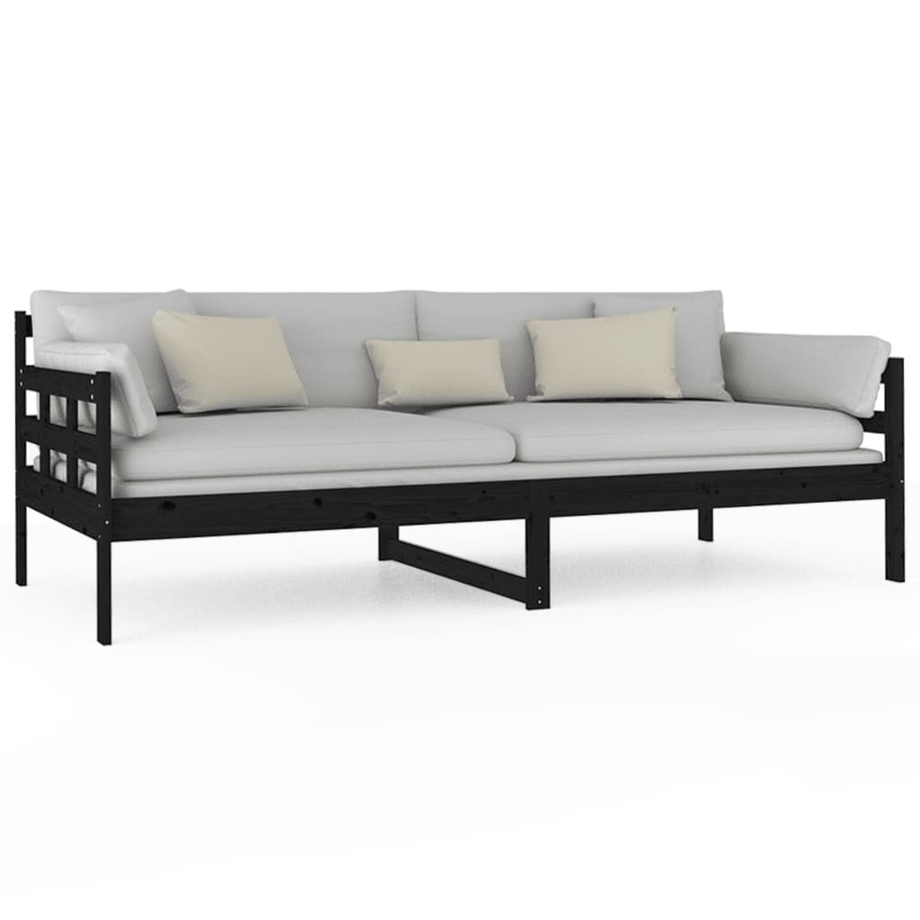 Day Bed Black Solid Wood Pine 90x200 cm