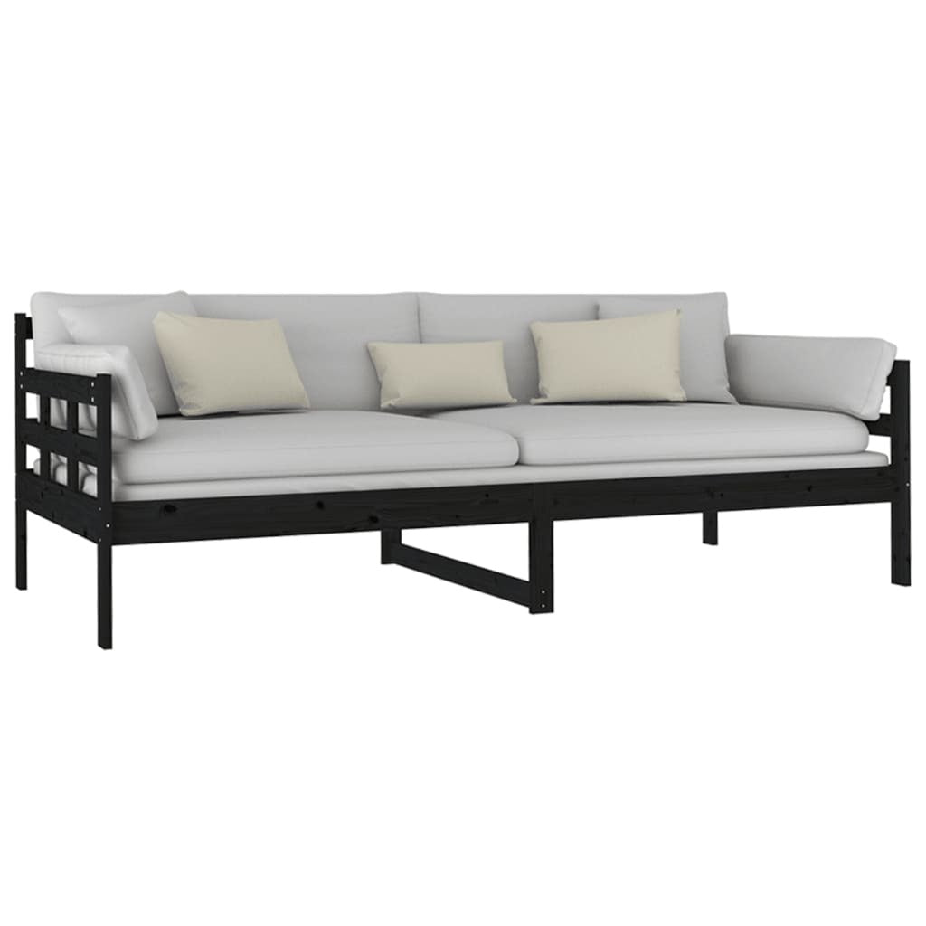 Day Bed Black Solid Wood Pine 90x200 cm