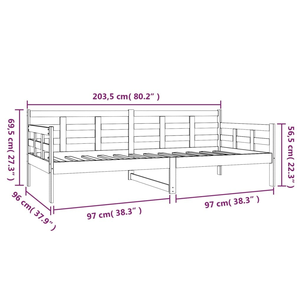 Day Bed Black Solid Wood Pine 90x200 cm