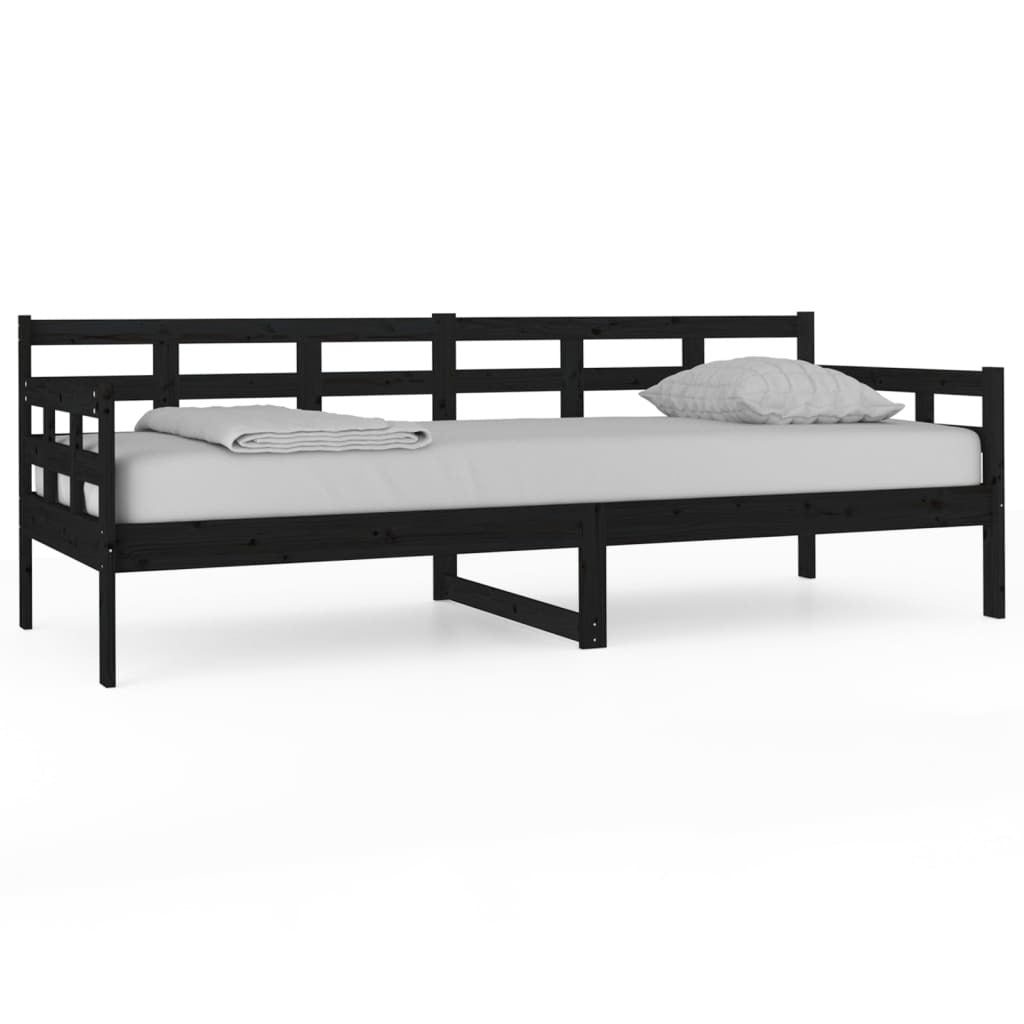 Day Bed Black Solid Wood Pine 80x200 cm