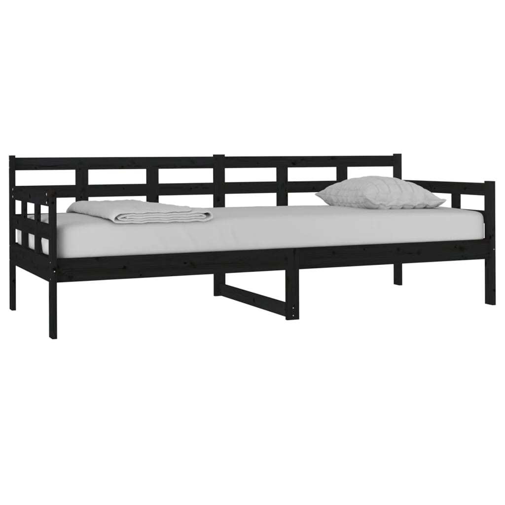 Day Bed Black Solid Wood Pine 80x200 cm