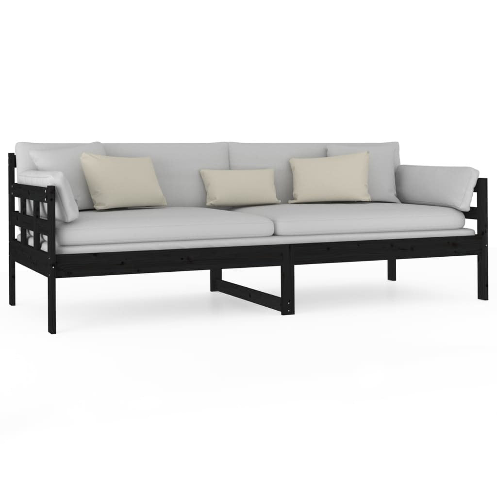 Day Bed Black Solid Wood Pine 80x200 cm