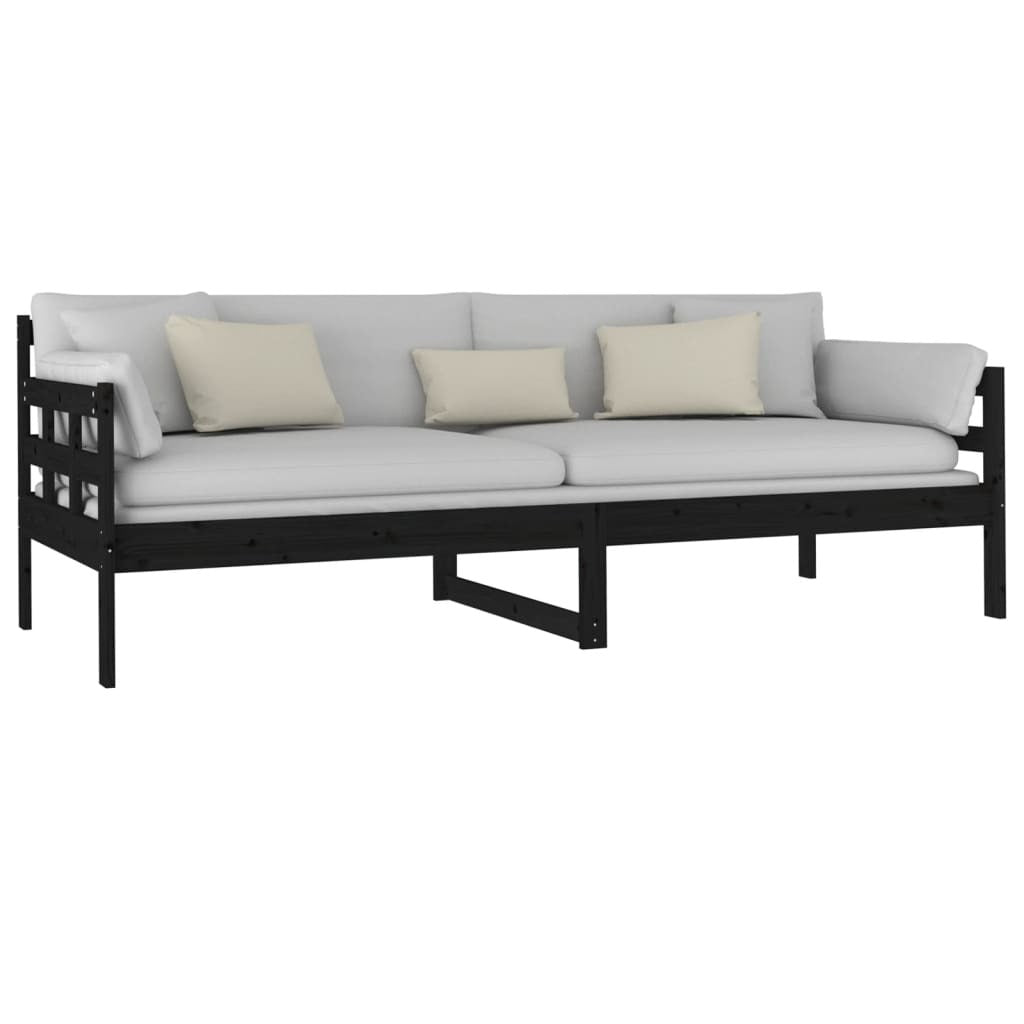 Day Bed Black Solid Wood Pine 80x200 cm