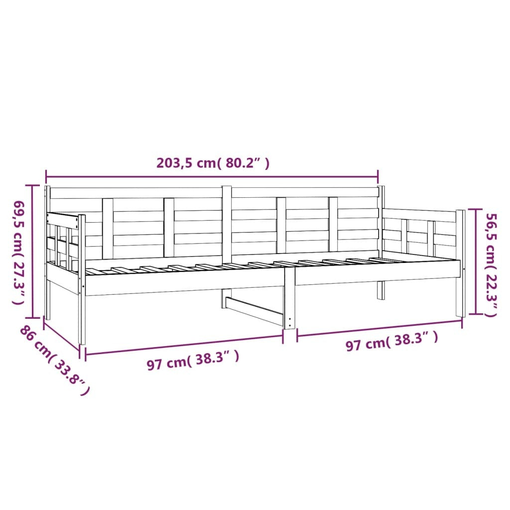 Day Bed Black Solid Wood Pine 80x200 cm