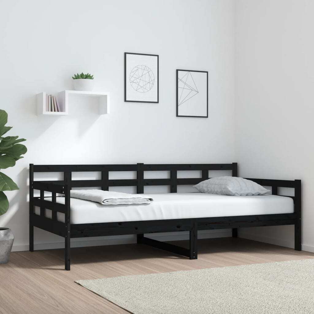 Day Bed without Mattress Black Solid Wood Pine 90x190 cm Single