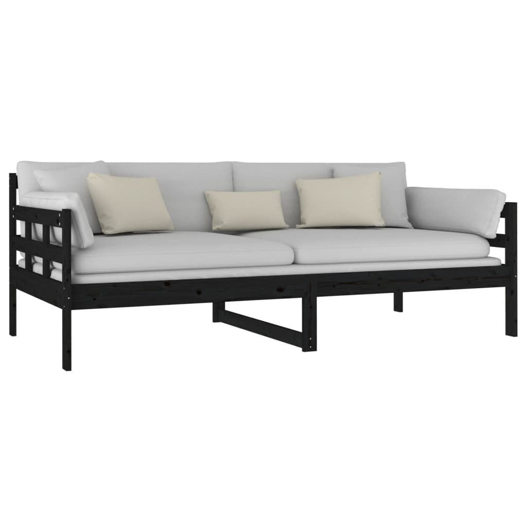 Day Bed without Mattress Black Solid Wood Pine 90x190 cm Single