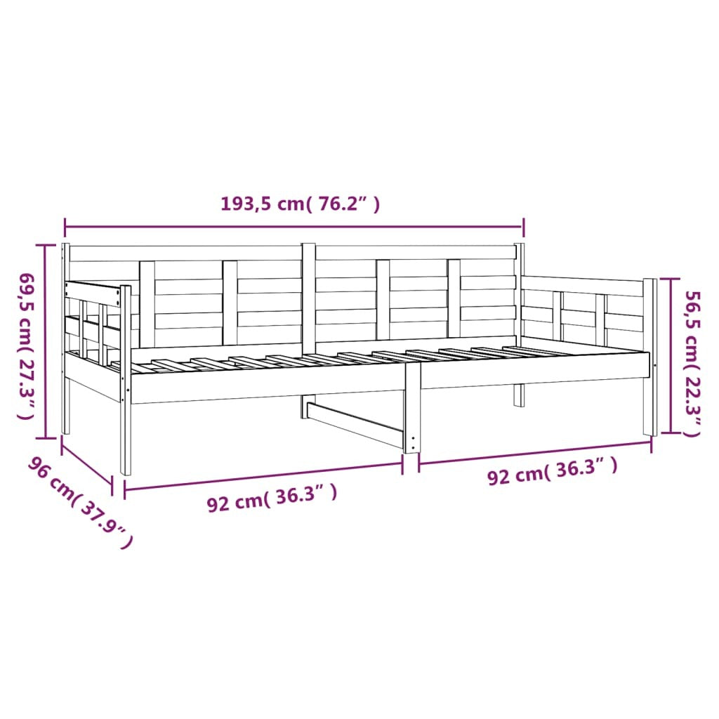 Day Bed without Mattress Black Solid Wood Pine 90x190 cm Single