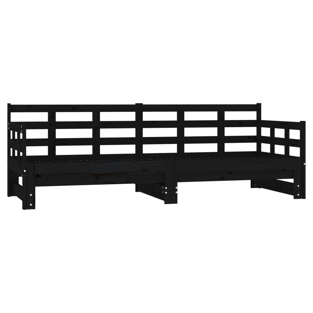 Pull-out Day Bed Black Solid Wood Pine 2x(90x190) cm