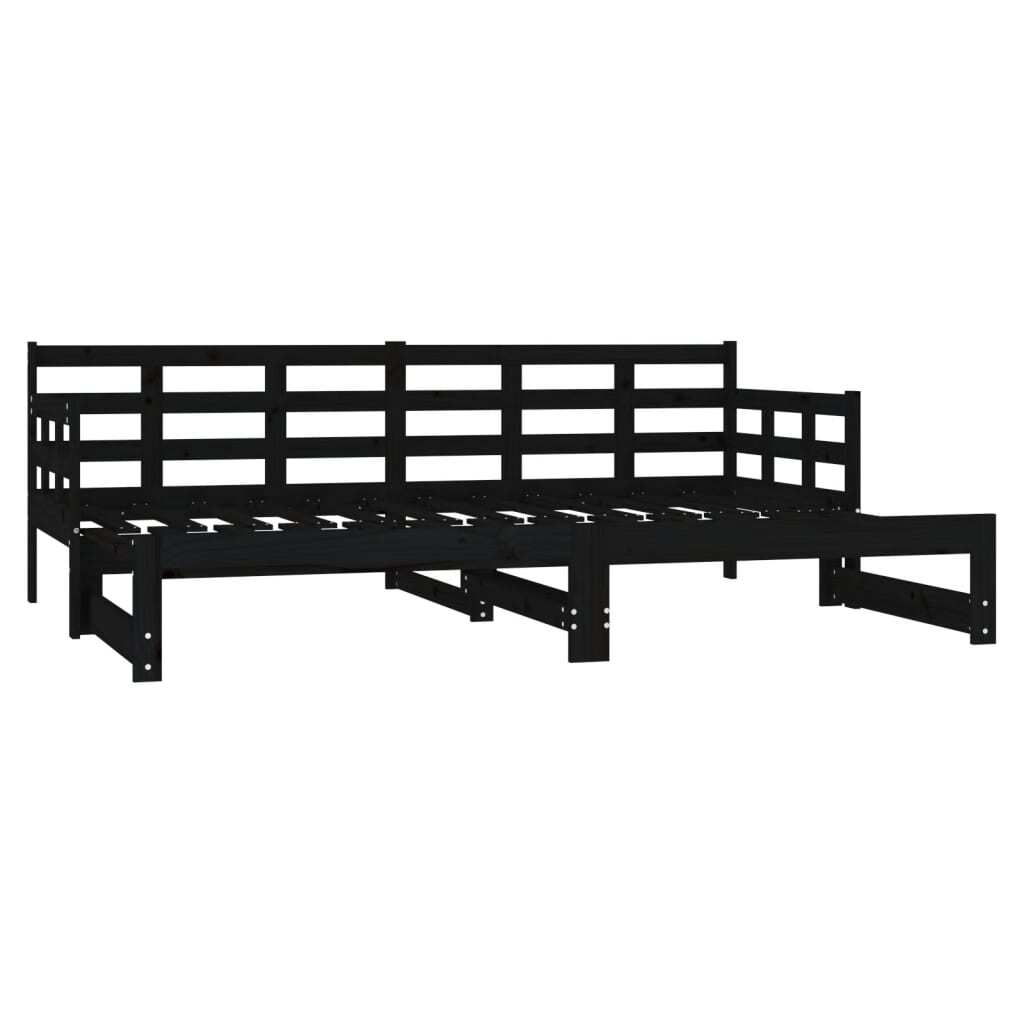 Pull-out Day Bed Black Solid Wood Pine 2x(90x190) cm