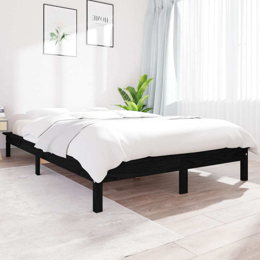 Bed Frame Black 135x190 cm Double Solid Wood Pine